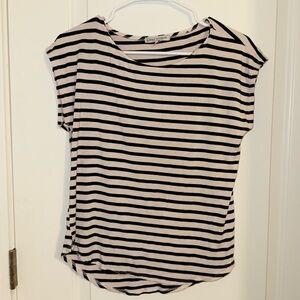 Green and White Striped Short Sleeve Top